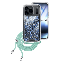 Hard Silicone Glitter Design Case with Lanyard for Apple iPhone 17 Pro Max Blue